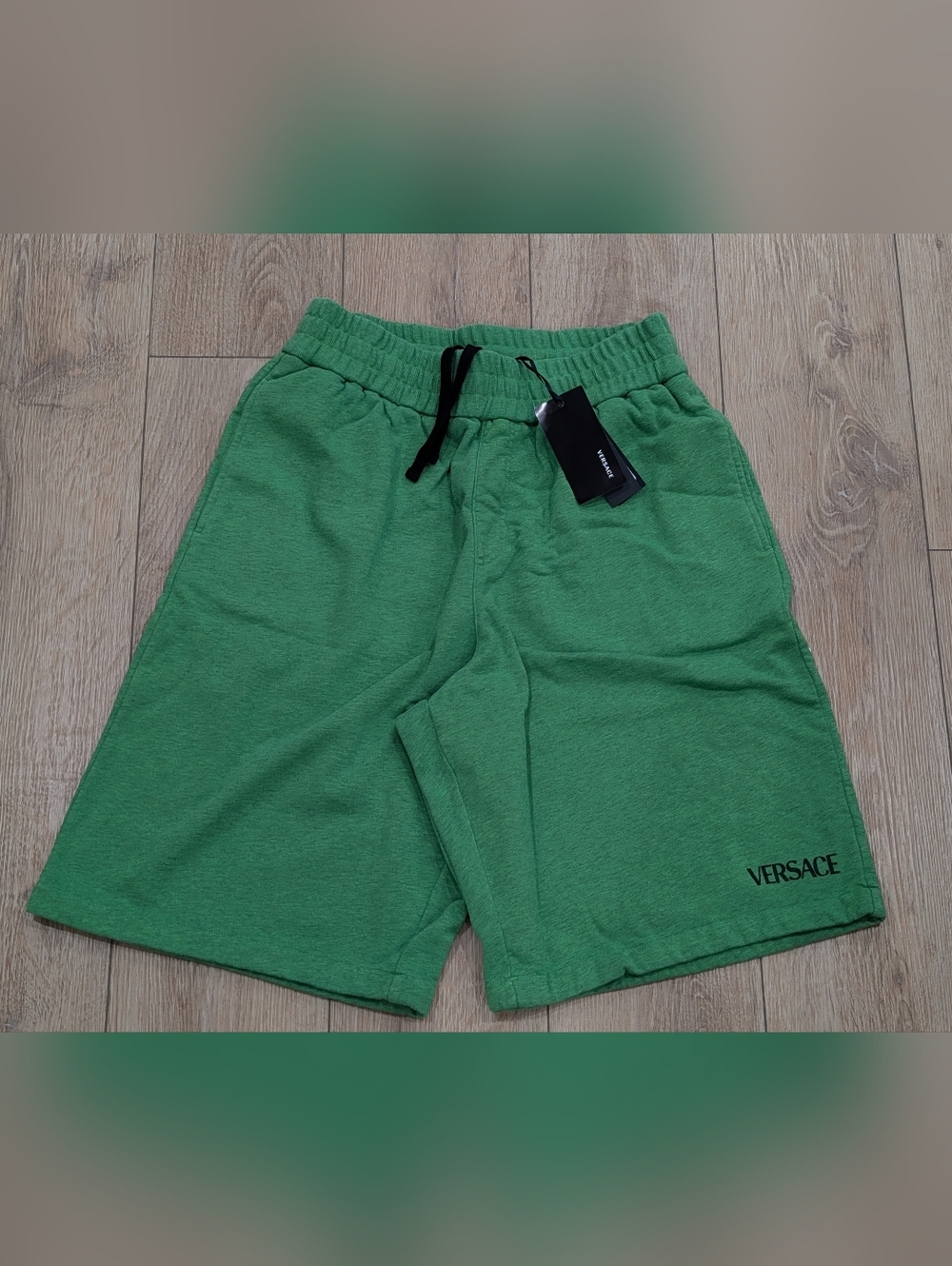 $825 Mens VERSACE Cotton Logo Sweat Shorts Jasmine Green US 2XL